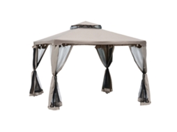 Gazebo com Telhado Duplo Metal, Impermeável Estável, Rede Contra Mosquitos+painéis Laterais, 3x3m Cinza