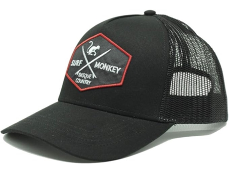 Boné Ajustável Unissexo SURF MONKEY Trucker Viseira Curva Design Painéis Remendo Costurado Frontal Fecho Coroa Preto (Tamanho Único)