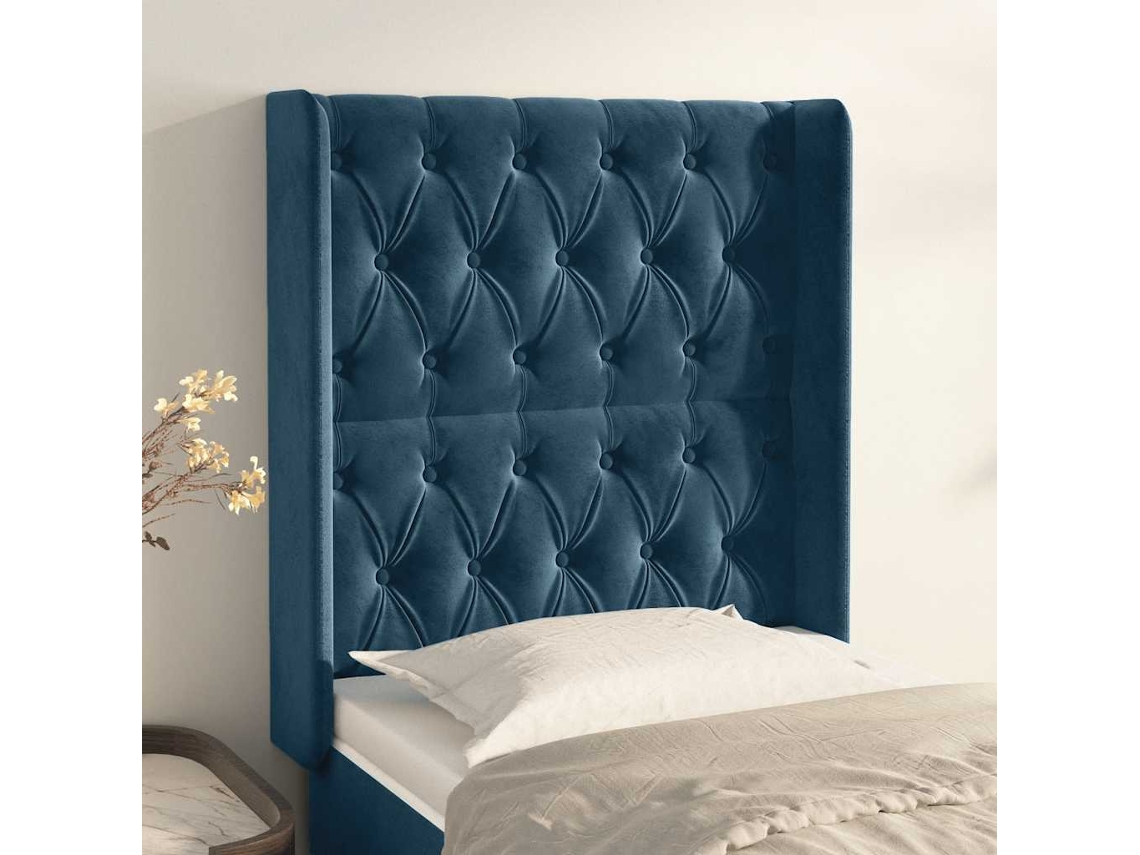 Vidaxl Cabeceira Cama C/ Abas Veludo 83x16x118/128 Cm Azul-escuro