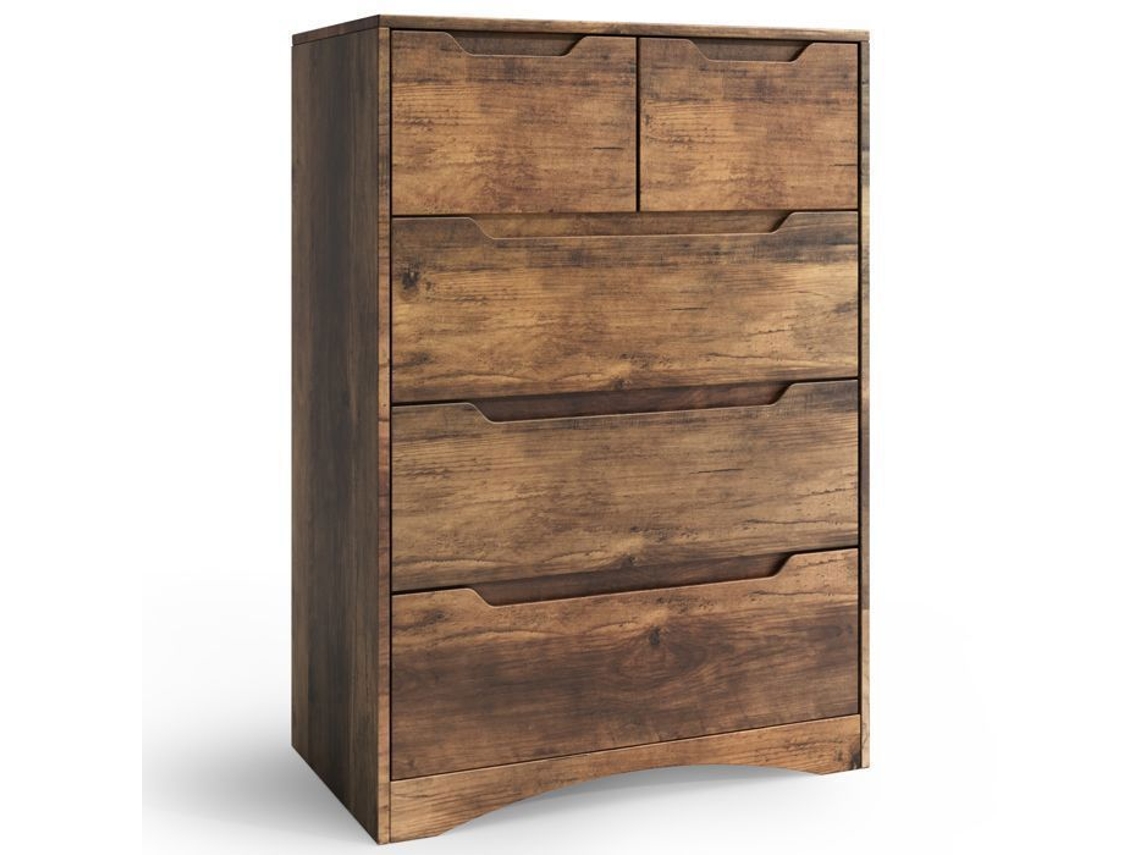 Cômoda de quarto moderna - MDF - Marrom - 5 gavetas - 72 x 41 x 94 cm