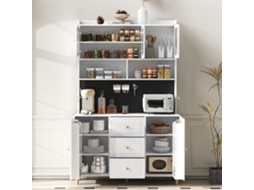 Armário De Cozinha Com Prateleira Perfurada E Pés De Madeira Maciça,buffet Com Gavetas,ideal Para Cozinha E Sala De Jantar(branco)