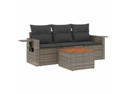 Maison Exclusive - 4 Pcs Conjunto Sofás De Jardim C/ Almofadões Vime Pe Cinzento