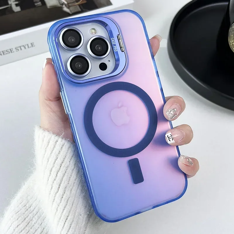 (iphone 12 Pro Max, Azul) Capa Magnética Para Celular Com Acabamento Fosco E Que Muda De Cor, Compatível Com Magsafe.
