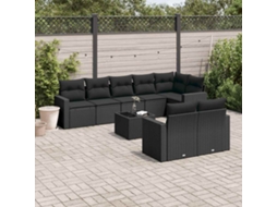 Vidaxl 9 Pcs Conjunto de Sofás P/ Jardim C/ Almofadões Vime Pe Preto