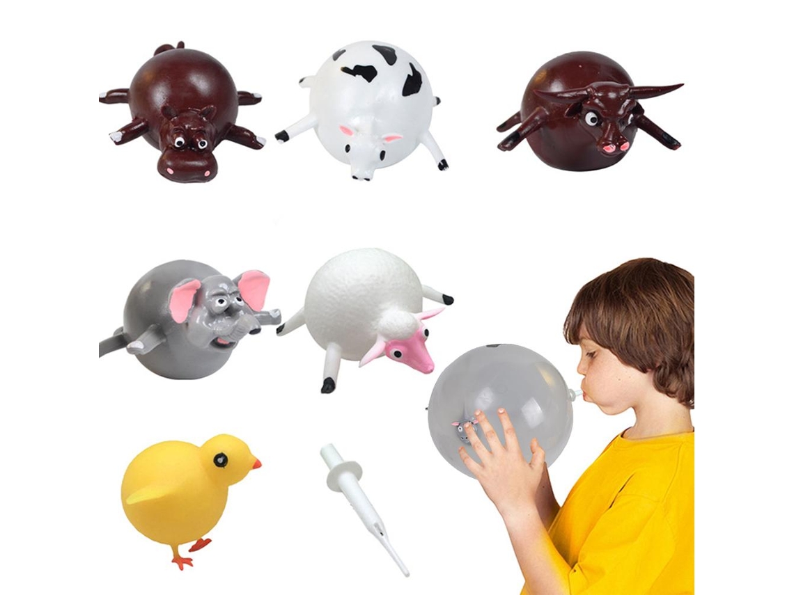 Primerox 12pcs Bola de Sopro Inflável Infantil Tpr Bola de Squeeze Animal Brinquedo de Vento para Crianças