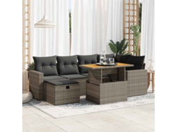 Vidaxl 8 Pcs Conjunto Sofás Jardim Almofadões Vime Pe/acácia Cinzento