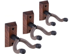 Conjunto de 3 Ganchos de Parede em Nogueira Preta para Guitarra Acústica, Elétrica e Baixo AQUAFORGE