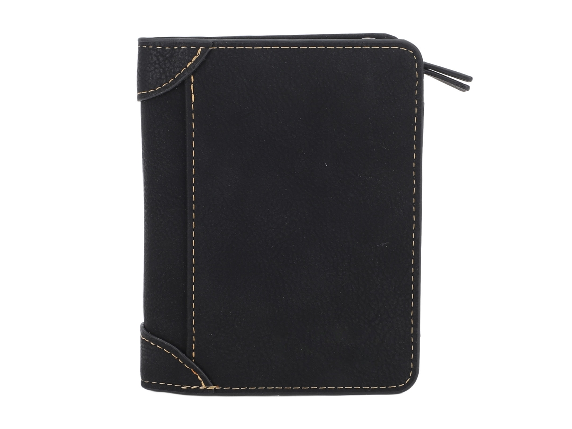 Carteira Masculina de Couro Pu com Fecho Zipper e Múltiplos Cartões S/MARCA