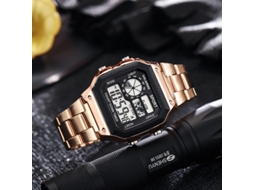 Relógio Esportivo Digital Masculino (dourado Rosa), Aço Inoxidável, À Prova D'água, Multifuncional