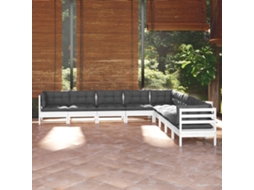 Vidaxl 9 Pcs Conj. Lounge de Jardim C/ Almofadões Pinho Maciço Branco