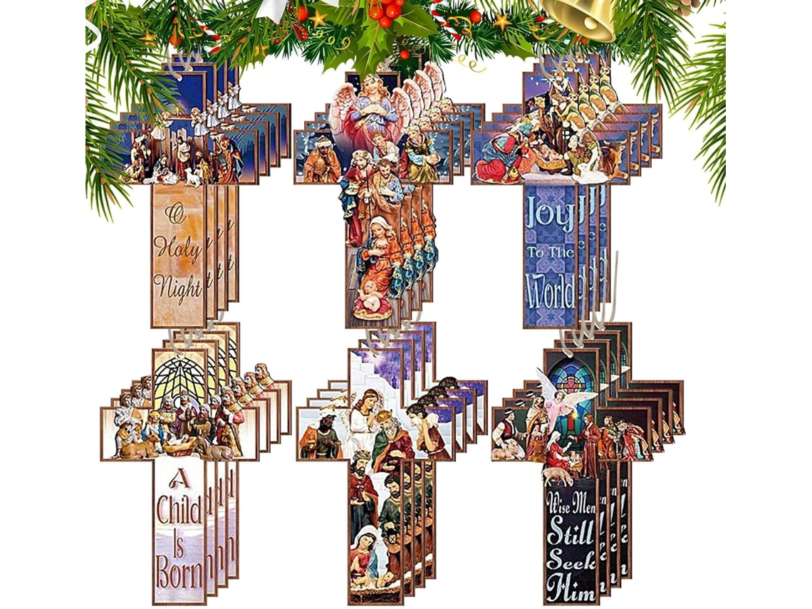 Presépio Natal Conjunto 24 Peças Decoração Árvore Ideal Pendurar Parede Ambientes Internos Externos Lareira GOKOCO