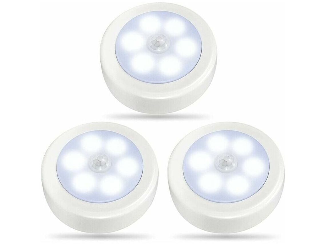 Conjunto de 3 Luminárias Led Brancas Frias com Sensor de Movimento, Alimentadas por Bateria, Ideais para Armários e Guarda, Roupas BRILVIBERA