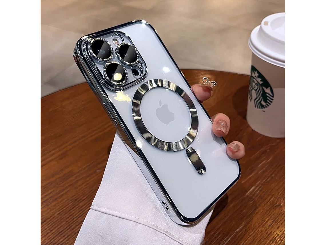 Capa Para Iphone 17 Air Prateada Magnética Com Revestimento Eletrolítico E Protetor De Lente Transparente