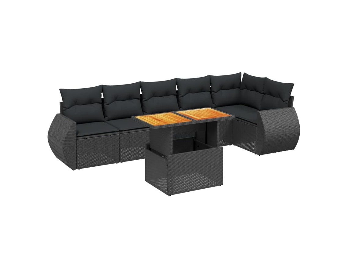 Conjunto de 7 Sofás para Jardim com Almofadões Vime Pe Preto MAISON EXCLUSIVE (7 pcs)