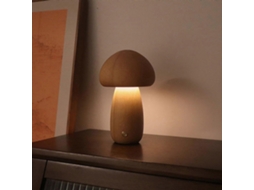 Luminária Cogumelo Recarregável Portátil, Luminária de Madeira para Quarto/cabeceira Bege BRILVIBERA