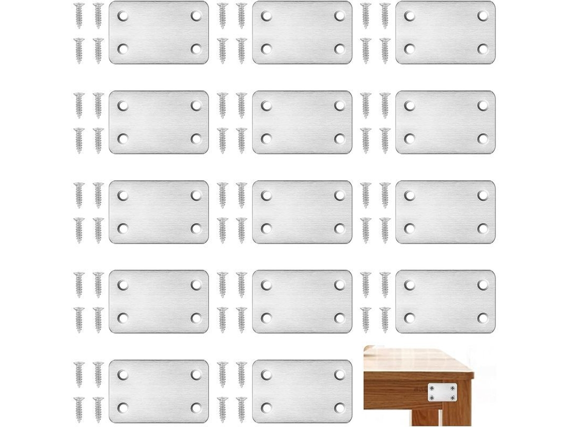 Suporte de Fixação Plana, 15 Piezas, Aço Inoxidável, para Móveis, Prateleiras de Armazenamento e Madeira, com 60 Parafusos S/MARCA