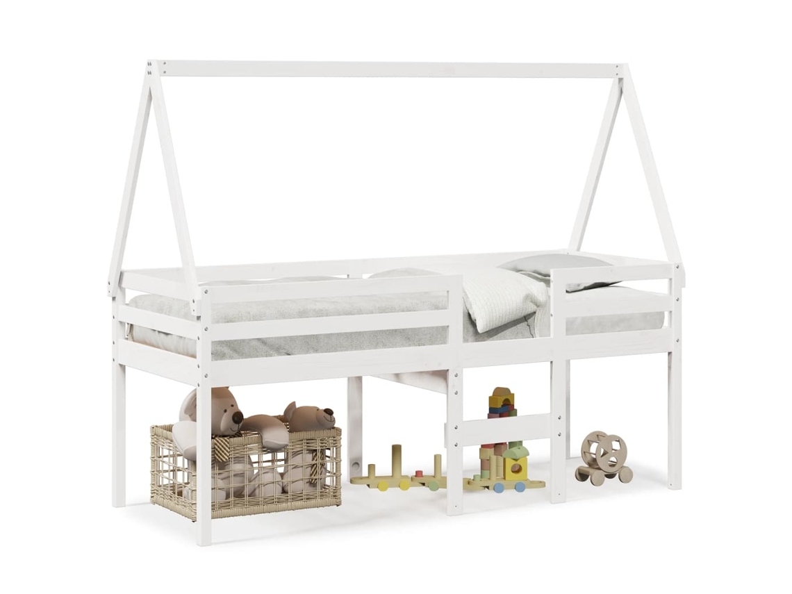 Cama Alta com Telhado 75x190 Cm Pinho Maciço Branco MAISON EXCLUSIVE