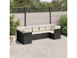 Vidaxl 7 Pcs Conjunto De Sofás P/ Jardim C/ Almofadões Vime Pe Preto
