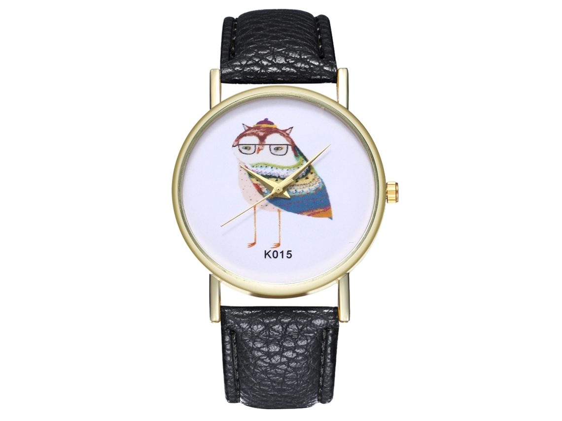 Relógio de Pulso Casual Feminino e Masculino com Pulseira de Couro Pu e Movimento de Quartzo Preto