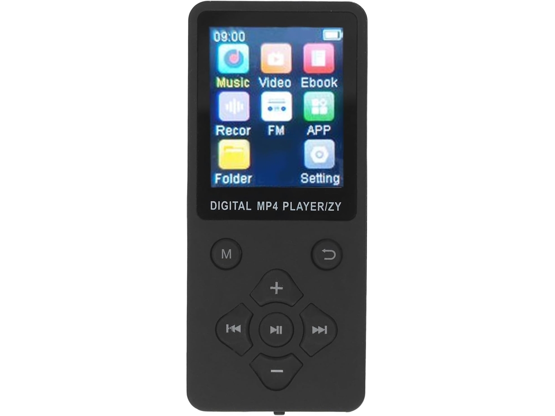 Reprodutor de MP4/MP3, tela de 1,8 polegadas, display colorido, áudio 5.0, som HiFi, compatível com FLAC, preto