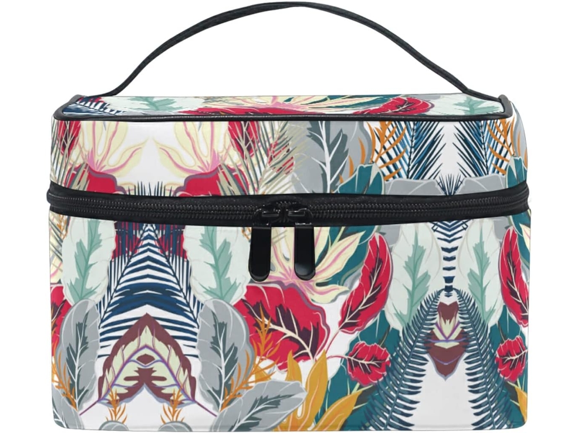 Bolsa Organizadora de Cosméticos com Estampa Folhas Grama e Pinheiro Tecido Zíper Viagens | S/MARCA