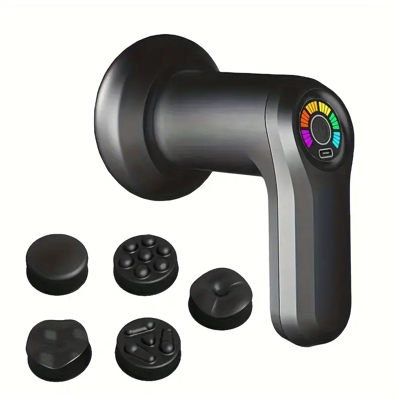 Pistola De Massagem Facial Recarregável, Suporta Carregamento Usb, Adequada Para Uso Após Exercícios, Preta E 6 Níveis De Ajuste De Intensidade. Zeuxo