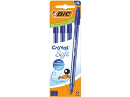 Esferográfica BIC Cristal® Soft, Ponta Média, Corpo Azul Transparente, Tinta Azul, Embalagem 4 Unidades