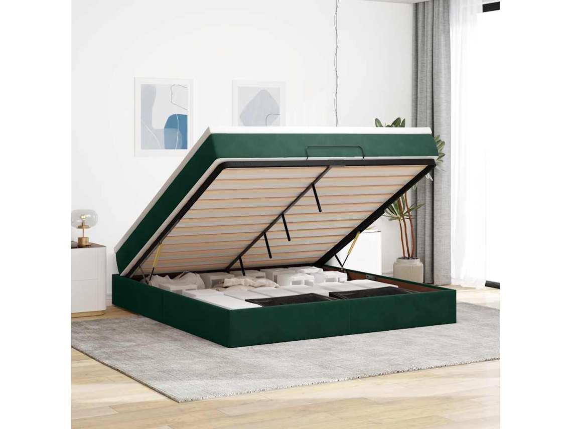 Vidaxl Estrutura De Cama Otomana Com Colchão 180x200 Cm Verde Escuro