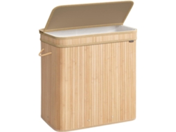 Cesto De Roupa Suja De Bambu Com Alça, 150 L, Bege Natural, Para Organizar E Guardar Roupa Suja De Forma Prática
