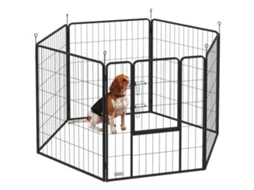 Parque Cães para com 6 Painéis de 100 Cm de Altura com Porta para Interior e Exterior Preto