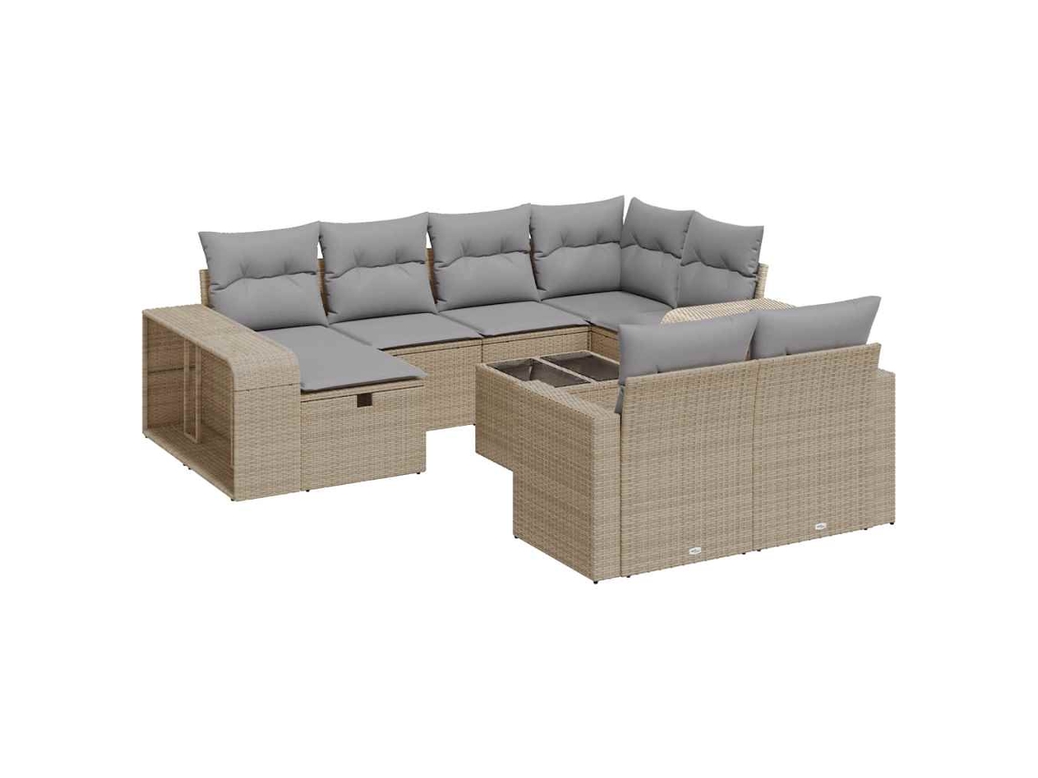 Conjunto de 11 Sofás de Jardim com Almofadões Vime Pe Bege MAISON EXCLUSIVE