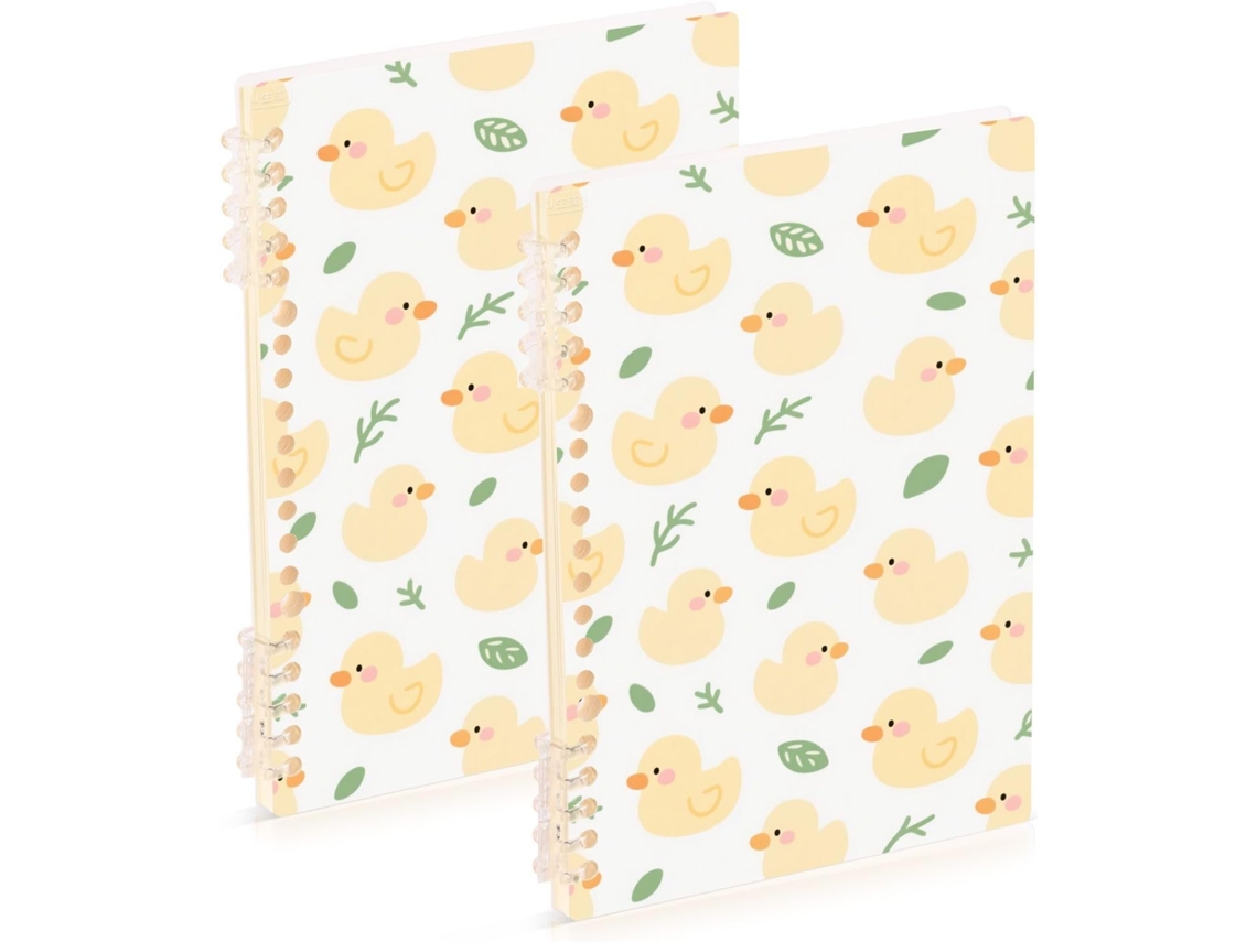 Conjunto de 2 Cadernos Espiralados com Linhas, Formato A5 Estampa Pato Amarelo 21,1 X 14,5 Cm 21 14