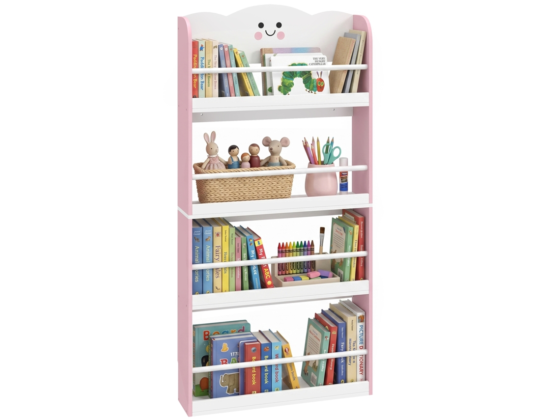Kinderbücherregal With 4 Etagen. Wandmontiertes Bücherregal For Children Room. Spielzimmer. Living Room. Pink