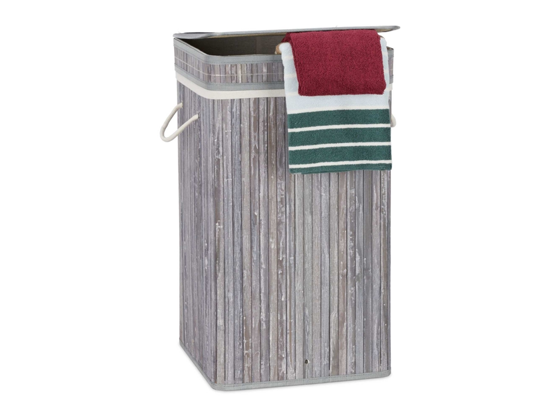 Cesto De Roupa Dobrável De Bambu 70l