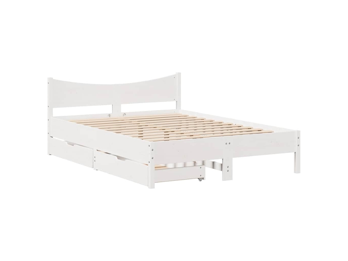 Estrutura de Cama com Gavetas 140x200 cm Pinho Maciço Branco MAISON EXCLUSIVE