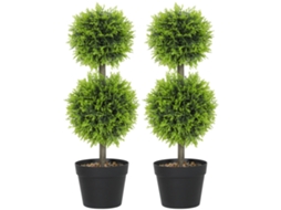 2 Plantas Artificiais Decorativas boules de Buis Artificial 60cm com Vaso verde plástico BTFORUS
