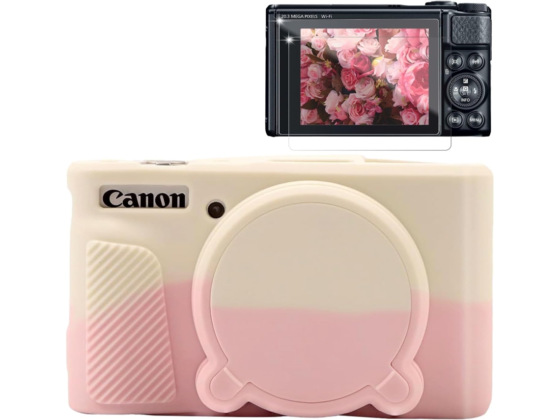 Capa Protetora Silicone HEXINYIGJLY para Canon Powershot Sx740/sx730leve, Antirriscos, Películas Ecrã Rosa / Bege