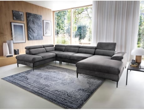 Sofá-Cama de Canto Panorâmico Direito de Veludo Cinza Antracite Sepina de PASCAL MORABITO (75 x 353 x 214 cm)