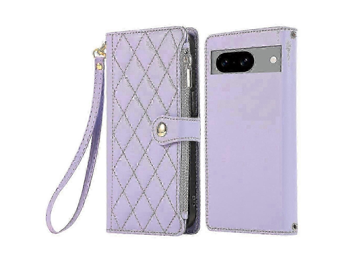 25-26 Compatible For Google Pixel 8a Case Multi Card Slots Zipper Rhombus Leather Phone Cover With Wrist Strap