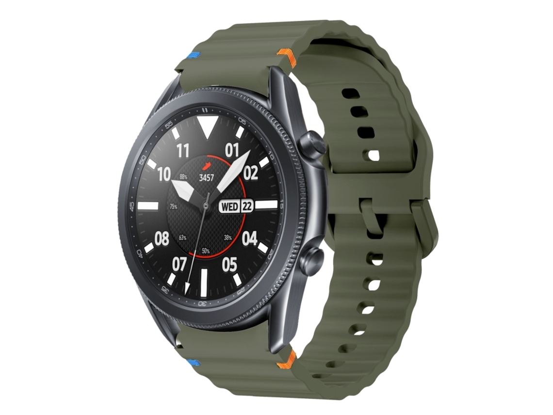 Bracelete Para Samsung Galaxy Watch 3 (41mm) - Silicone Costurado Com Padrão De Onda - Verde Exército