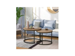 Conjunto de 2 mesas redondas empilháveis de carvalho, estilo moderno e elegante, ideal para sala de estar e sofá Hvorstur