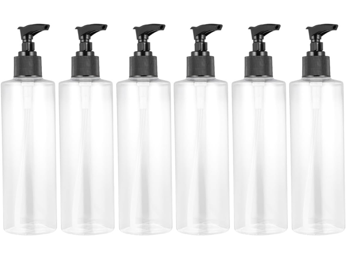 Conjunto De 6 Frascos De Plástico Pet Transparente Com Bomba Dosadora