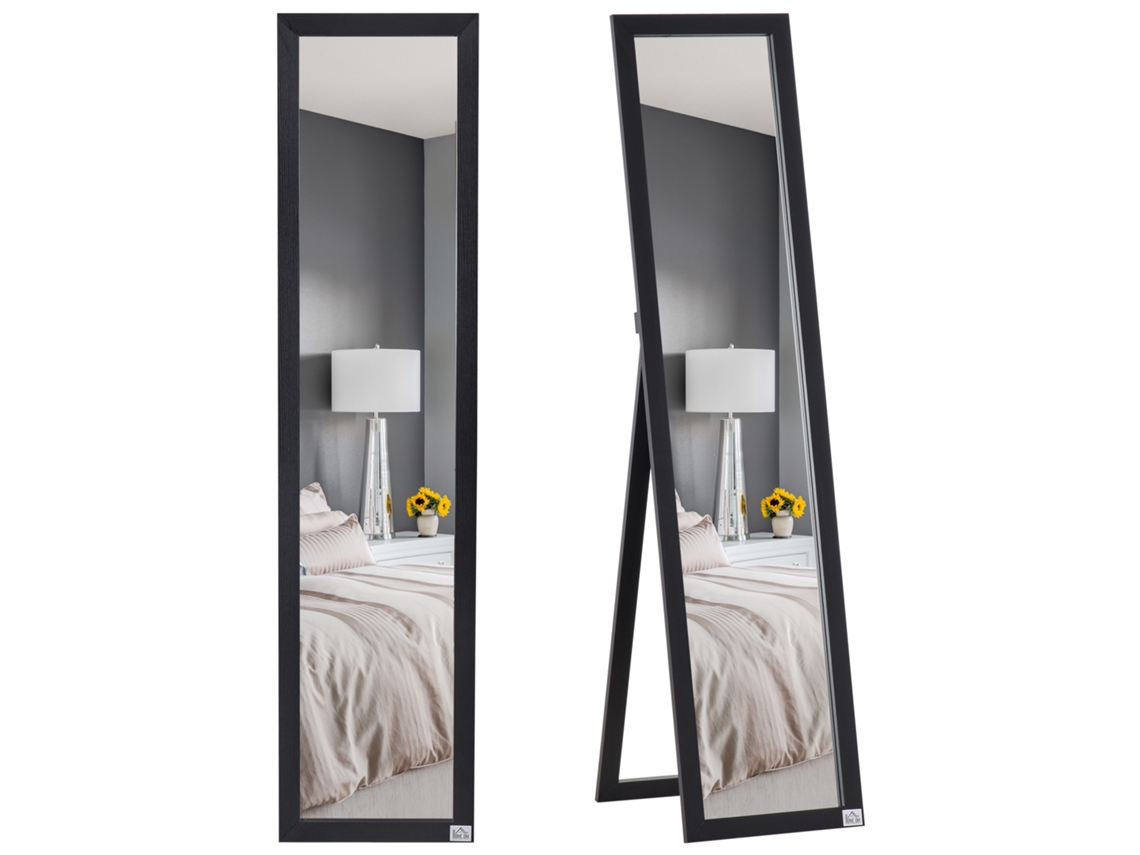 Espelho de Pé Mdf e Espelho de Cristal Cor Preto 37x37x154cm Homcom