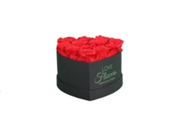 12 Rosas Vermelhas Naturais Preservadas Flores de Amor em Caixa de Coração Preta - Colleccion Heart Rose