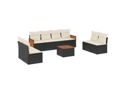 Conjunto de 9 sofás de jardim com almofadões Vime Pe Preto MAISON EXCLUSIVE (9 peças)