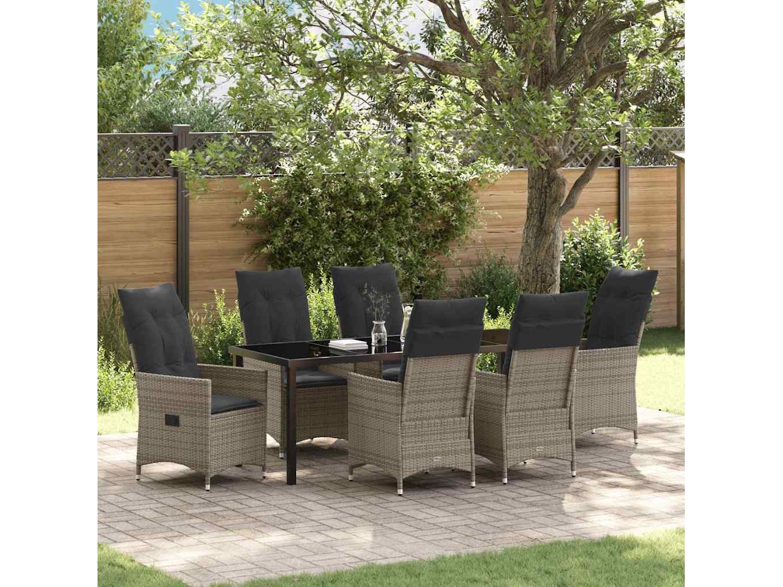 Vidaxl Conjunto De Jantar Para Jardim 7 Unid. Cinzeto Vime Pe