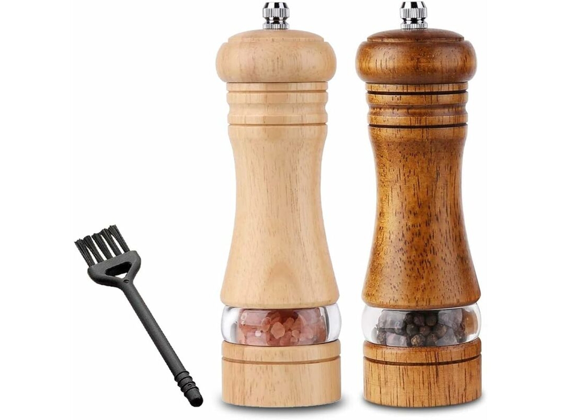 Moedor De Pimenta 15 Cm(6 Polegadas) Na Cor Primária+ 15 Cm() Com Núcleo Cerâmica Acrílica Transparente, Em Caixa Com Acabamento Antigo