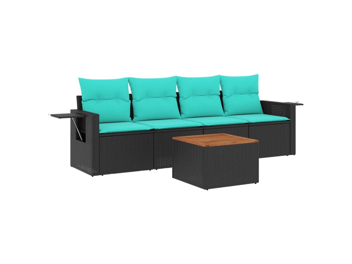 Conjunto de Sofá de Jardim de 5 Peças com Almofadas em Rattan Sintético Preto MAISON EXCLUSIVE