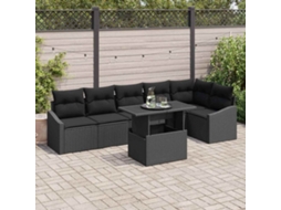 Vidaxl Conjunto De Sofá De Jardim 7 Unid. Preto