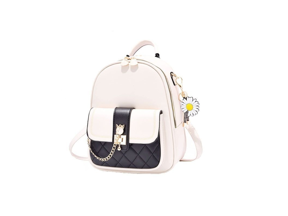 Mochila Casual de Cuero Pu para Escola com Margaridas Branca